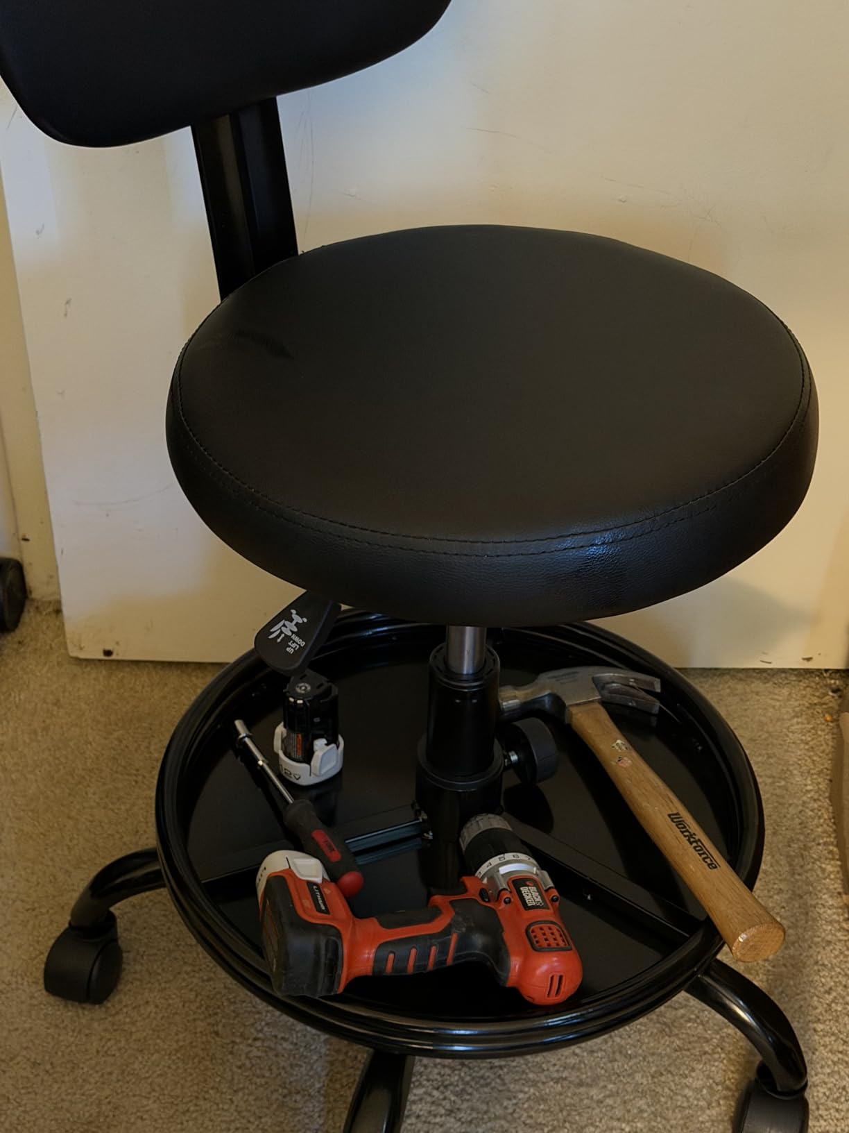BestGlory Shop Stool with Wheels for Garage, Mechanics Rolling Chair with Backrest, Adjustable Height Heavy Duty Garage Stool with Footrest and Storage Tray, Swivel Task Chair for Workshop Salon customer photo 2