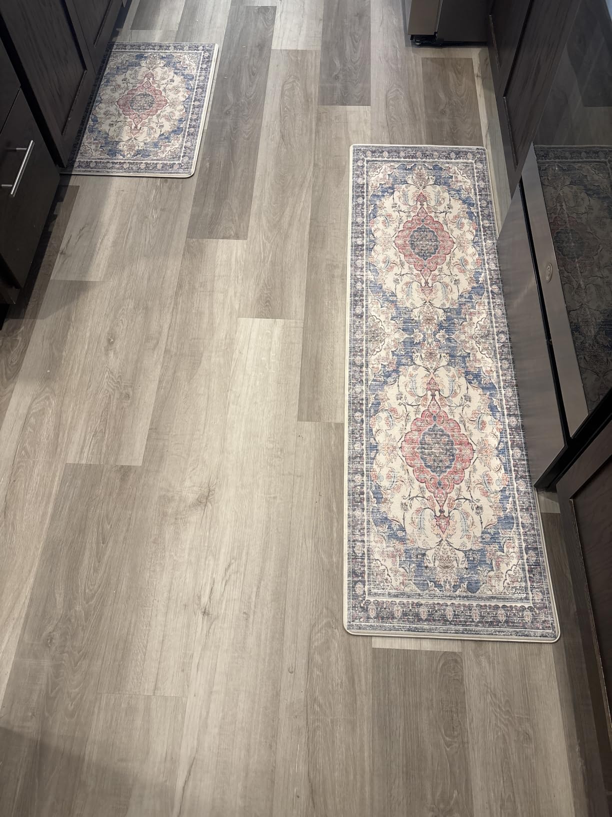 Boho Kitchen Mats for Floor 2 Piece Set Anti Fatigue Cushioned PVC Kitchen Rugs Non Slip Waterproof Farmhouse Mats 2/5 Inch Comfort Standing Mat for Sink, Laundry, 17.3
