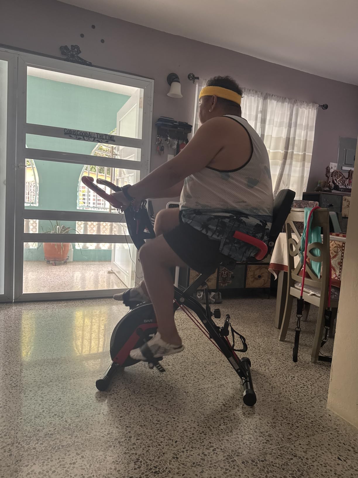 BARWING Stationary Exercise Bike for Home Workout, 5 IN 1 Foldable Indoor Cycling Bike for Seniors, 350LB Capacity, 16-Level Magnetic Resistance, Seat Backrest Adjustments customer photo 1