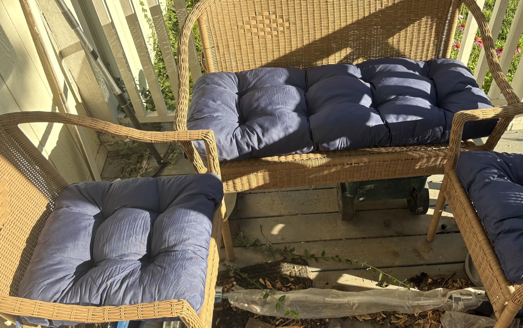 Wicker Chair Cushions of 3 Pieces, Waterproof Cushions for Patio Furniture, Tufted Wicker Outdoor Furniture Cushions, 1 Patio Loveseat Cushion and 2 U-Shaped Cushions, 44