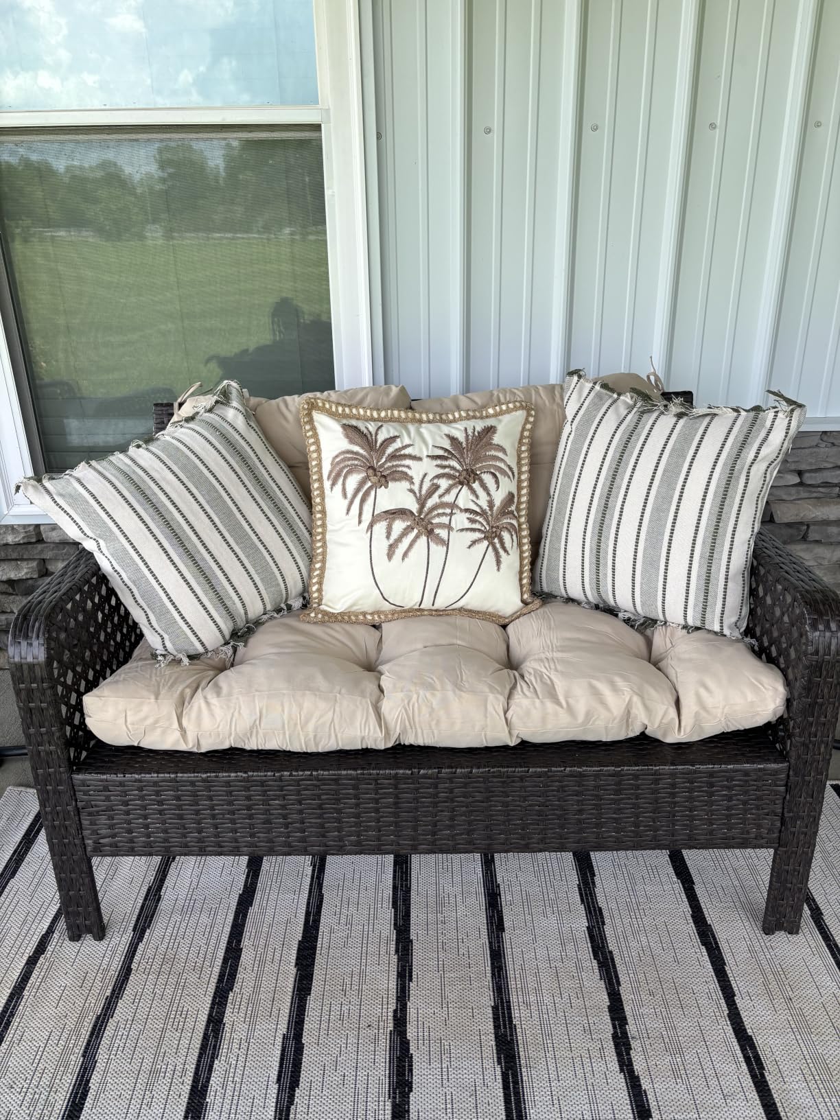 Wicker Chair Cushions of 3 Pieces, Waterproof Cushions for Patio Furniture, Tufted Wicker Outdoor Furniture Cushions, 1 Patio Loveseat Cushion and 2 U-Shaped Cushions, 44