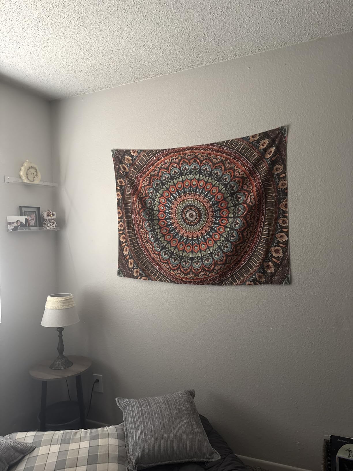 Accnicc Hippie Mandala Tapestry Wall Hanging Boho Teal Medallion Tapestry Aesthetic Vintage Bohemian Indian Floral Cool Small Tapestries for Bedroom Living Room Dorm Decor 48 x 36 Inch customer photo 1