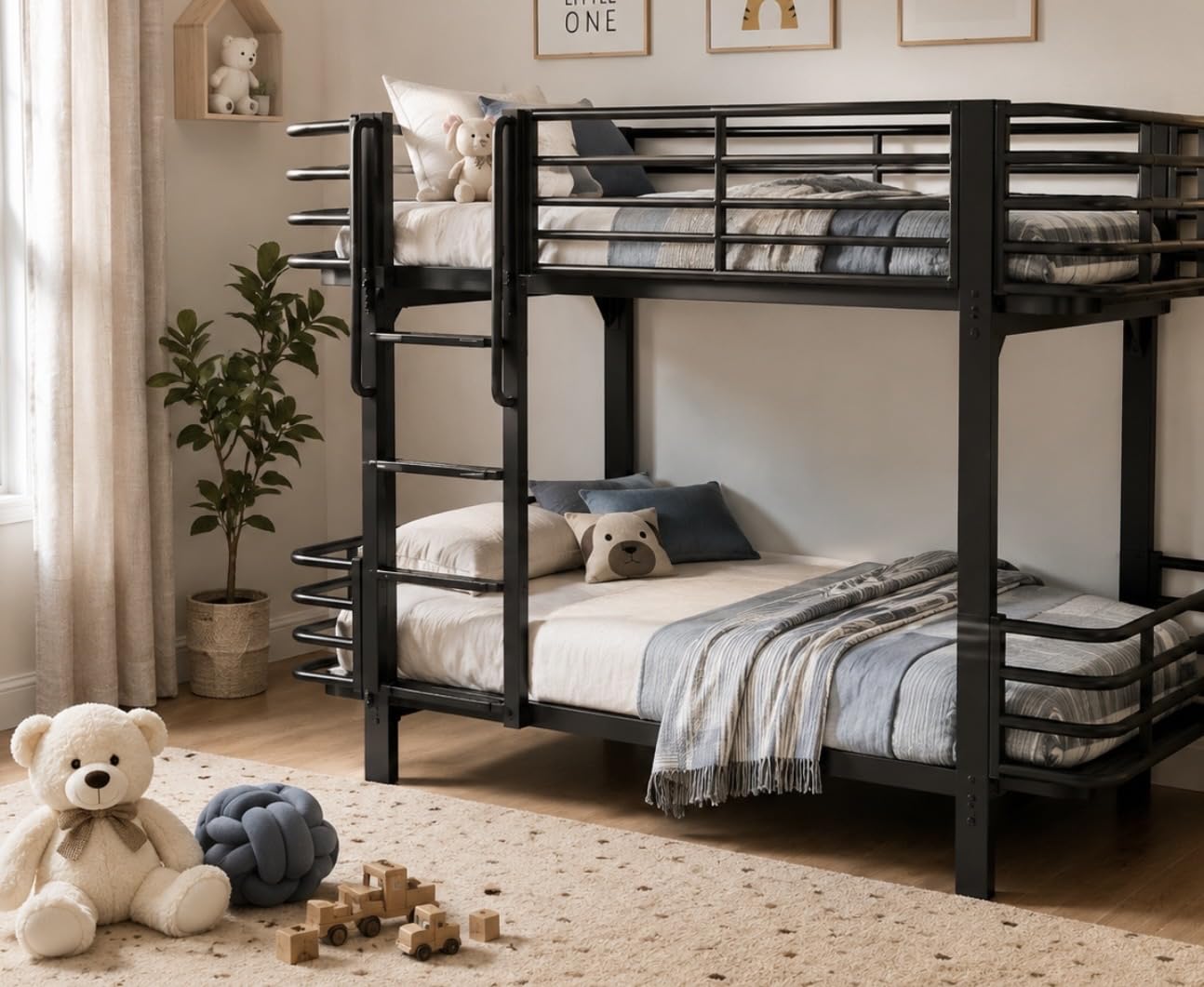 iPormis Metal Bunk Bed Full Over Full, Heavy Duty Bunk with High Guardrail and Safety Entrance Design, Under-Bed Storage Space, Easy Assembly, Noise Free, Black customer photo 1