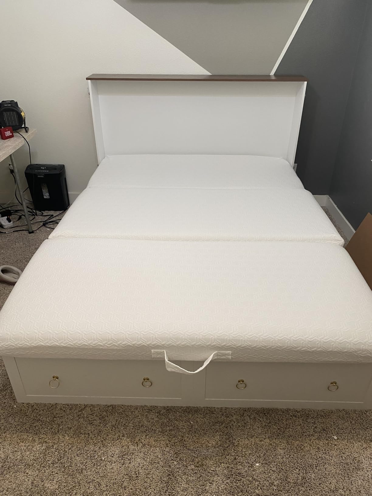 Yoobure Queen Murphy Bed with Charging Station - Rattan Queen Bed Frame with Storage Drawers, Wood Cabinet Beds for Guest Bedroom, Living Room, Office, Farmhouse Hideaway Beds with Foldable Platform customer photo 1