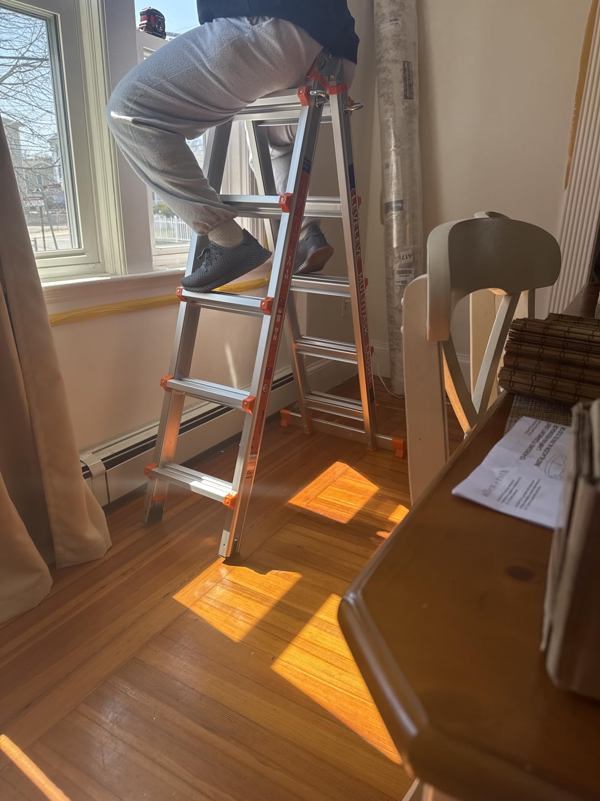 Telescoping A Frame Ladder, 17FT Multi Position Ladder with Stabilizer Bar & Wheels, 330 lbs Security Load for Stairs Home Indoor Outdoor Roof customer photo 1