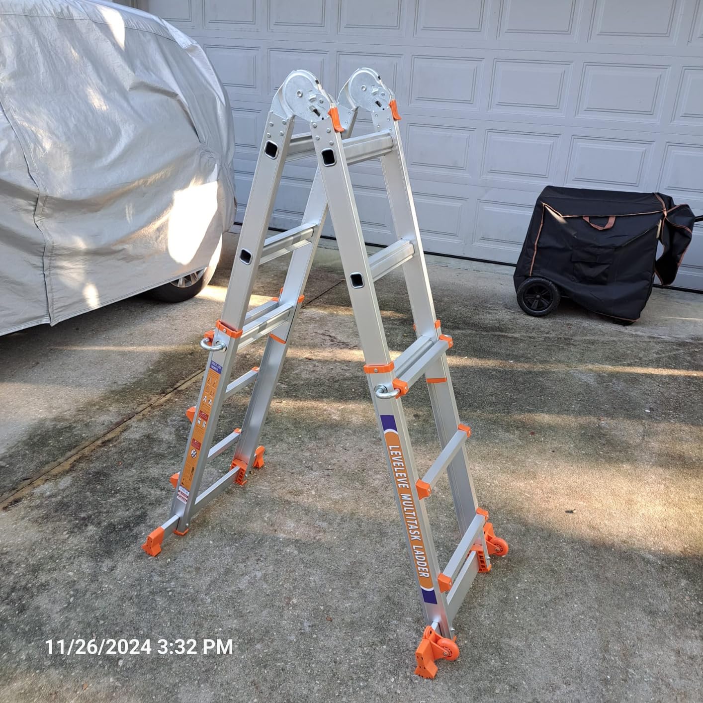 Telescoping A Frame Ladder, 17FT Multi Position Ladder with Stabilizer Bar & Wheels, 330 lbs Security Load for Stairs Home Indoor Outdoor Roof customer photo 2