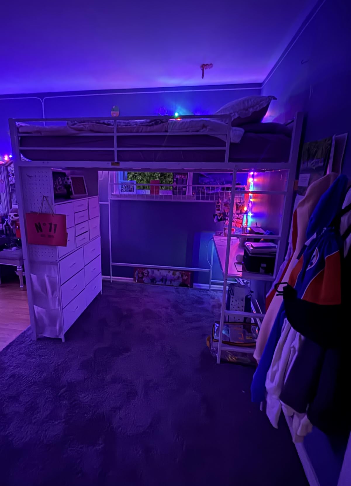 ADORNEVE Twin Loft Bed with Desk, 14 Storage Drawers & Power Outlet, Black - Metal Kids Loft Bed Twin Size with LED Lights, Pegboard, Safety Guardrail & Ladder, Space Saving for Teens, Small Rooms customer photo 2