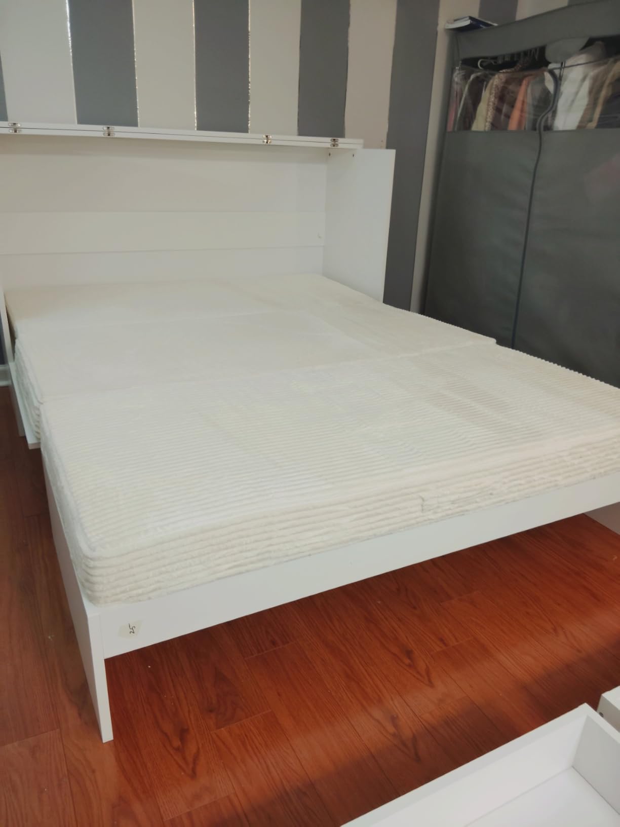 LIVAUVEAD Farmhouse Queen Size Murphy Bed with Charging Station, White | Murphy Bed Queen, Built-in Charging Station, Foldable Bed Design, Fits Queen Size Mattresses, for Guest Room Home Office customer photo 2