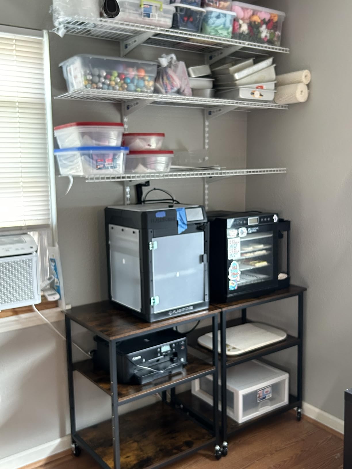 VASAGLE 3-Tier Printer Stand with Locking Wheels, Under Desk Printer Table | Industrial Mobile Cart, 23.6 x 19.7 x 29.6 Inches, Storage Shelf, for Home Office, Ebony Black, UOPS009BE01S customer photo 1