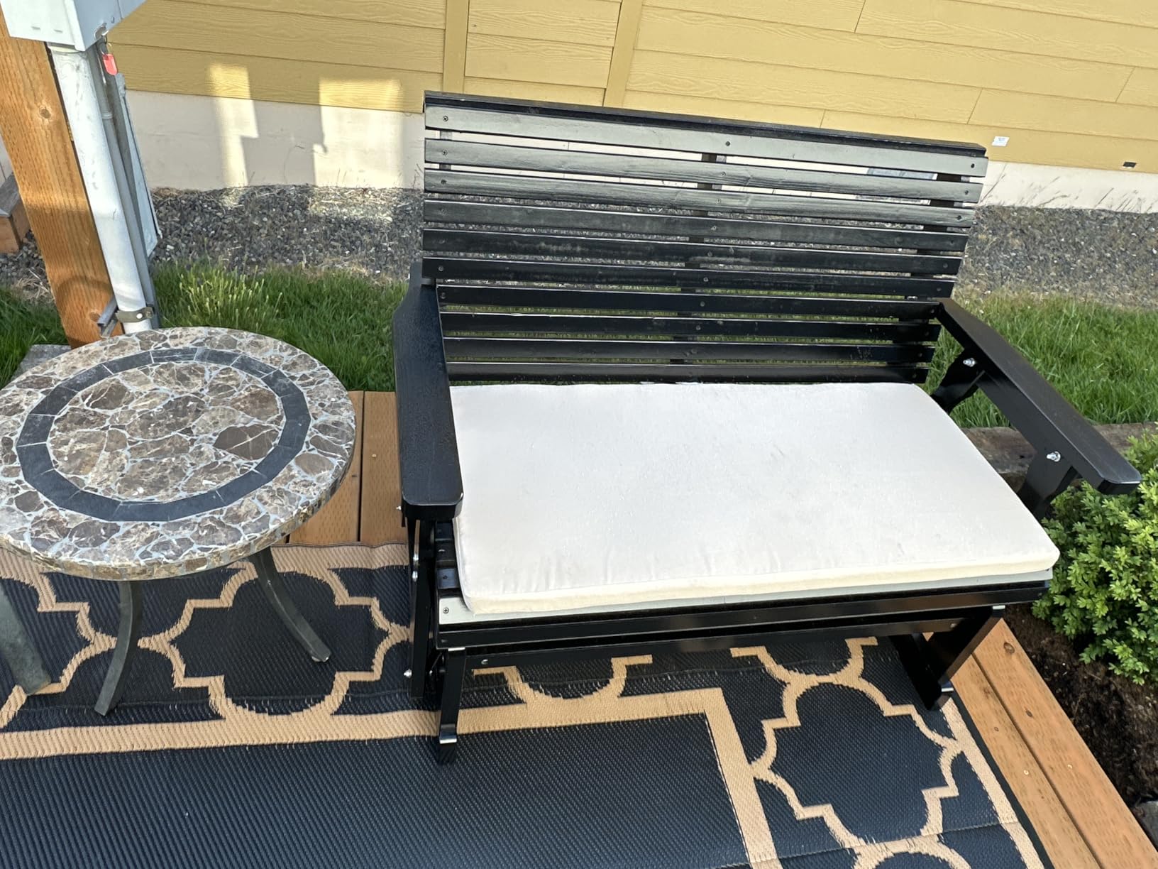 Fortune Candy Wooden Patio Glider with High Roll Back and Deep Contoured Seat, Solid Fir Wood, 2-Seater, Heavy Duty 800 LBS, 4 Ft. (Chocolate Tone) customer photo 1