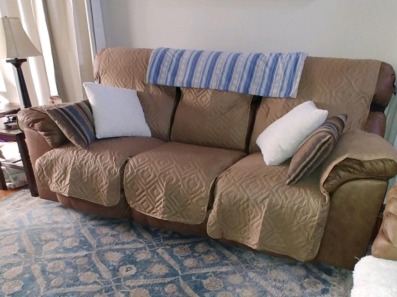 H.VERSAILTEX Thick Velvet Recliner Cover for Recliners Chair Covers Reclining Armchair Slipcover Couch Cover with Side Pocket Non Slip Backing and Elastic Strap (Recliner, Taupe-Velvet) customer photo 2