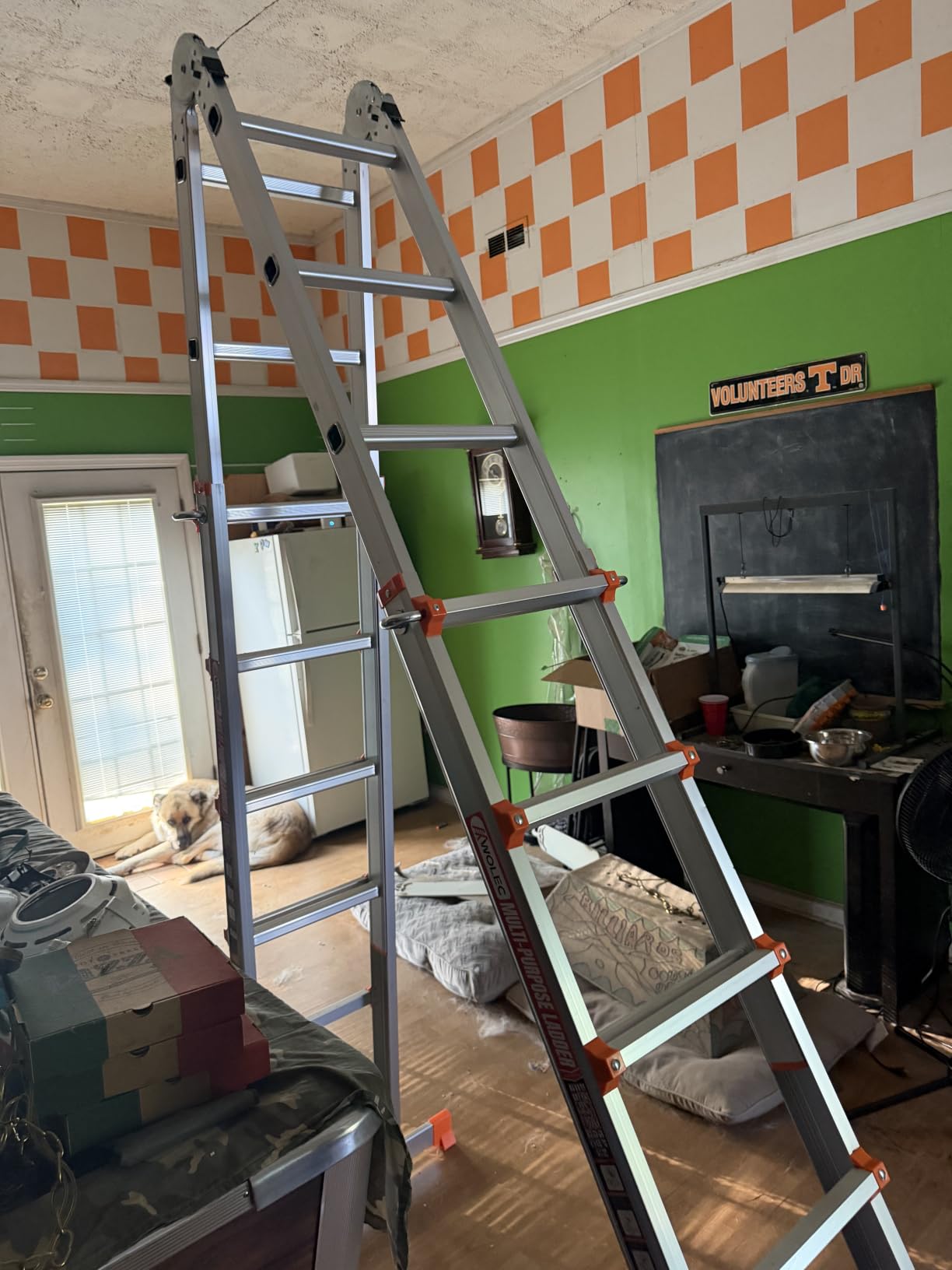 Ladder, Multi-Position Telescoping Ladder with Wheels, 17 FT, Orange | 5-in-1 modes, aluminum alloy frame, locking hinges, stabilizer bar, anti-slip feet for gutters, walls and outdoor DIY customer photo 1
