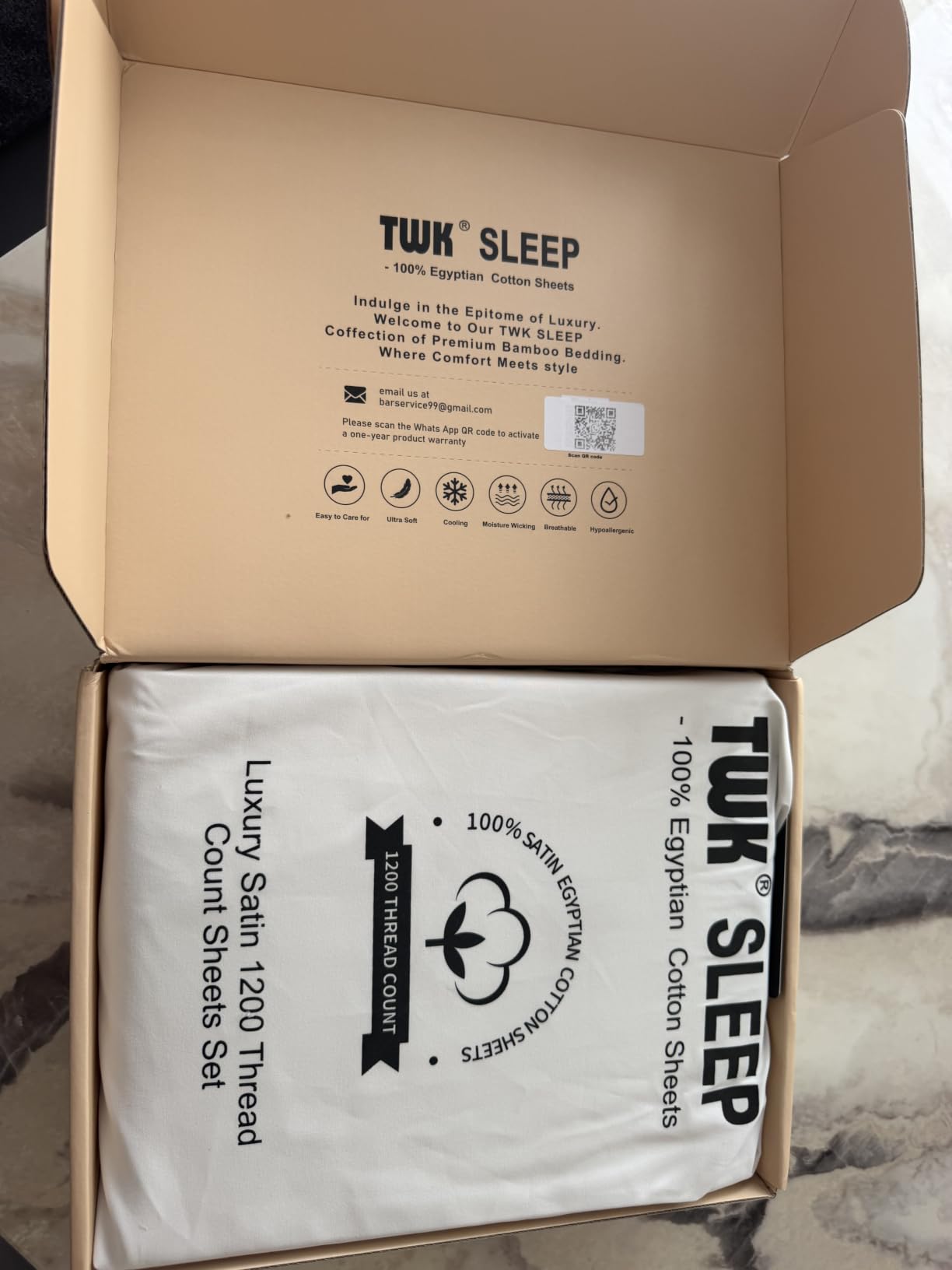 TWK 1200 TC 100% Egyptian Long-Staple Cotton Sheets King Size, Luxury Hotel Style Deep Pocket with Elastic Reinforced Seams Sheet Set, Soft & Comfy Natural Sheets (White King) customer photo 1