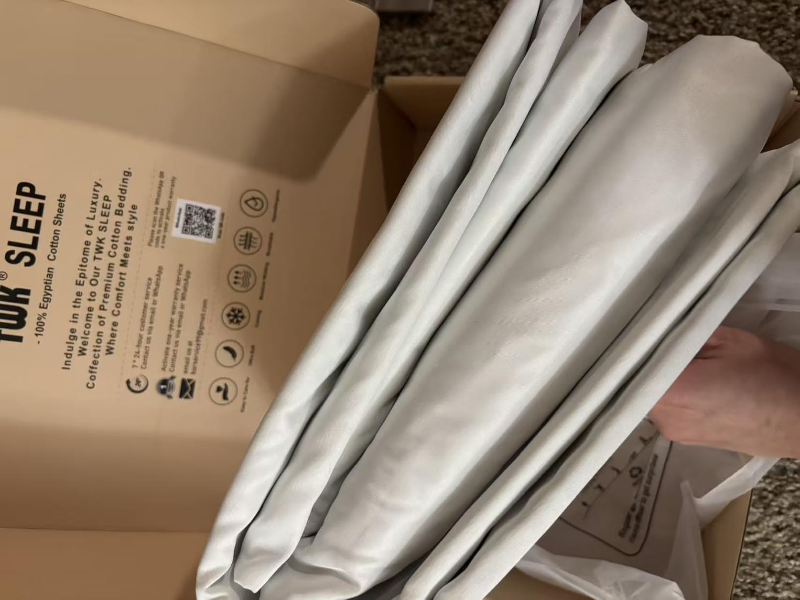 TWK 1200 TC 100% Egyptian Long-Staple Cotton Sheets King Size, Luxury Hotel Style Deep Pocket with Elastic Reinforced Seams Sheet Set, Soft & Comfy Natural Sheets (White King) customer photo 2