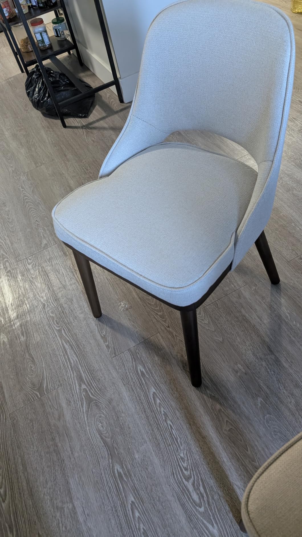 Upholstered Dining Chairs Set of 4, Modern Fabric Kitchen Chairs with Open Curved Back and Solid Wood Legs, Side Chairs for Dining Room, Living Room, Beige/Walnut customer photo 1