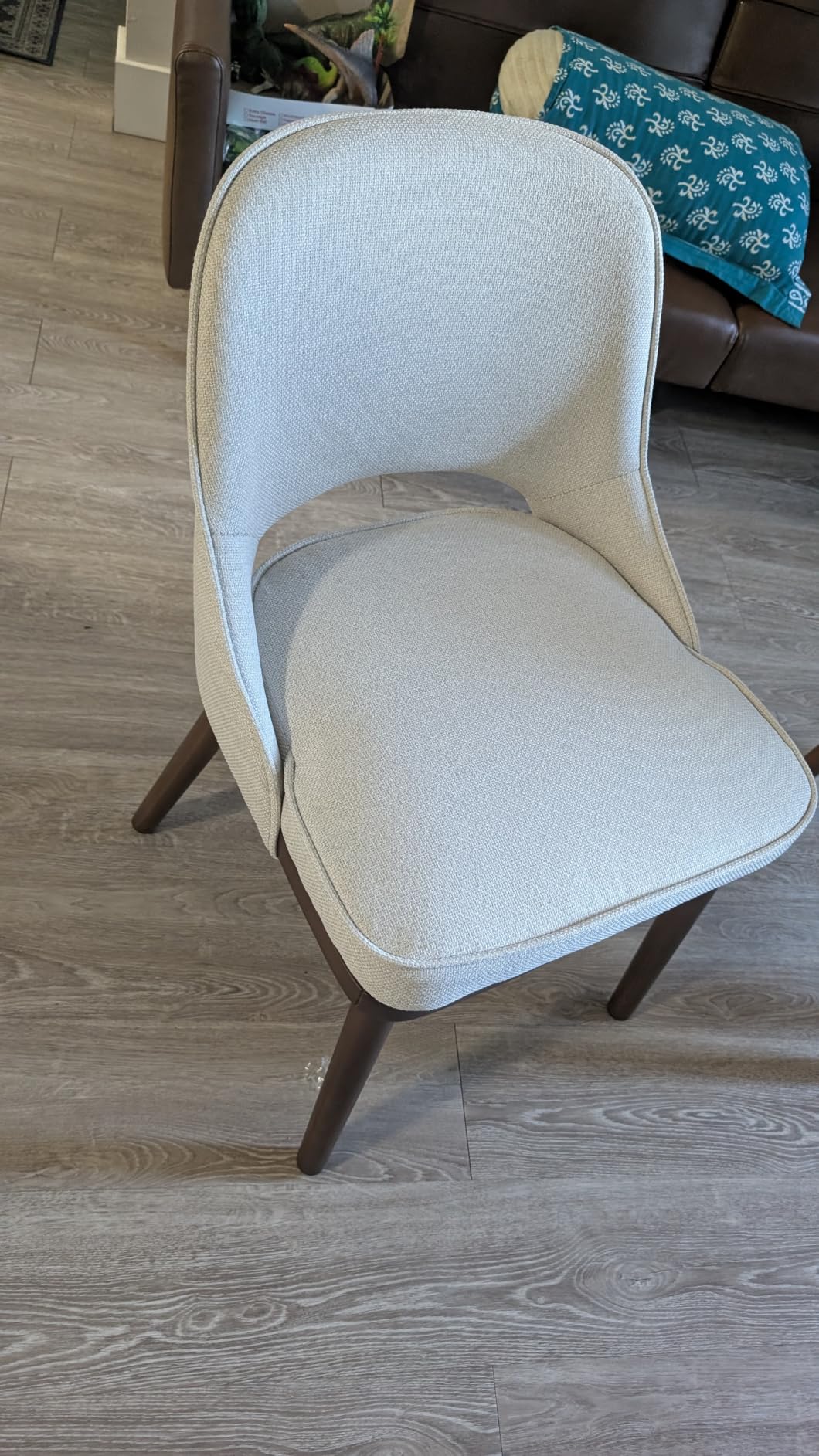 Upholstered Dining Chairs Set of 4, Modern Fabric Kitchen Chairs with Open Curved Back and Solid Wood Legs, Side Chairs for Dining Room, Living Room, Beige/Walnut customer photo 2