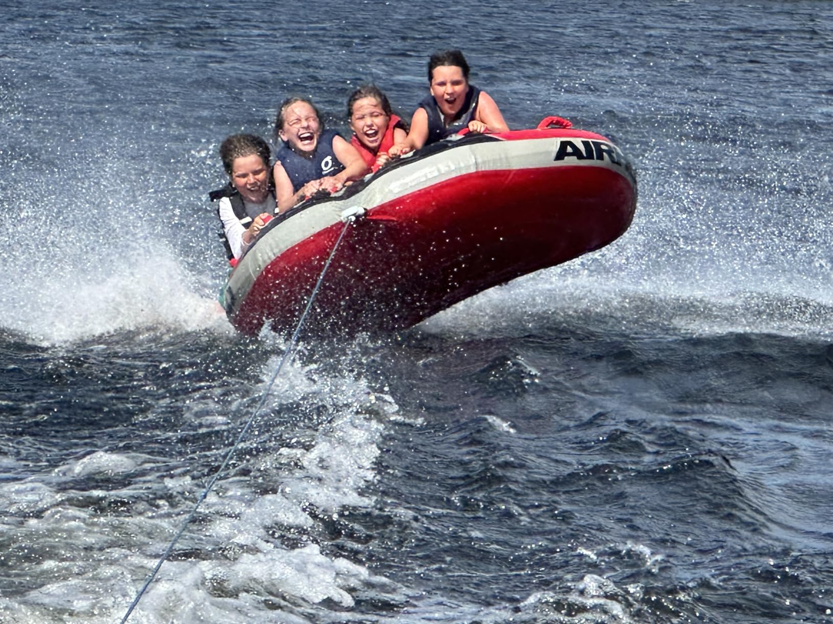 Airhead G-Force Towable Tube for Boating, 1-4 Rider Inflatable Boat Tube for Water Tubing, Heavy Duty Full Nylon Cover, Stabilizer Fins with Neoprene Knuckle Guards, Speed Safety Valve customer photo 1