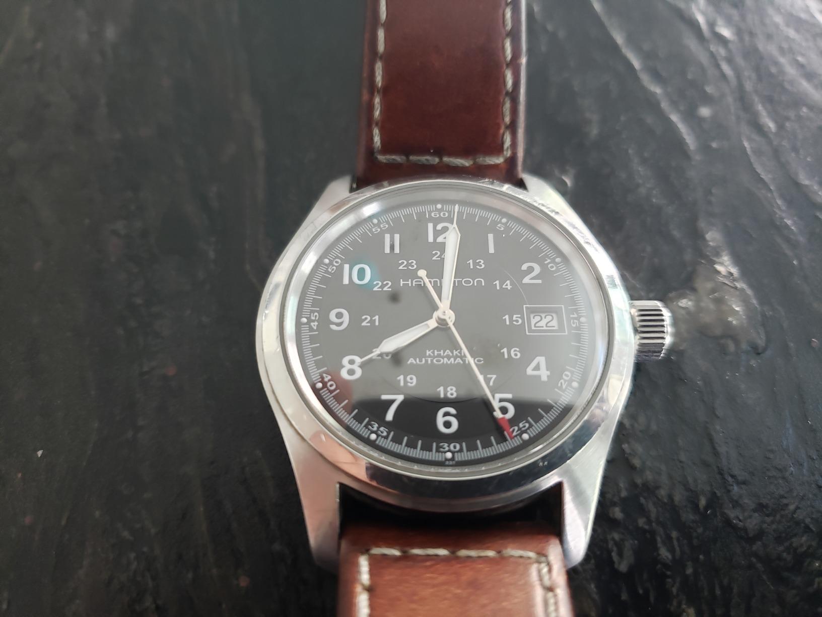 Khaki Field Automatic Men's Watch, 38mm Stainless Steel Case, Swiss Made, Black Dial Analog Wrist Watch for Men, 100m Waterproof, Sapphire Crystal, 3-Hand Movement, Cow Leather Strap customer photo 2