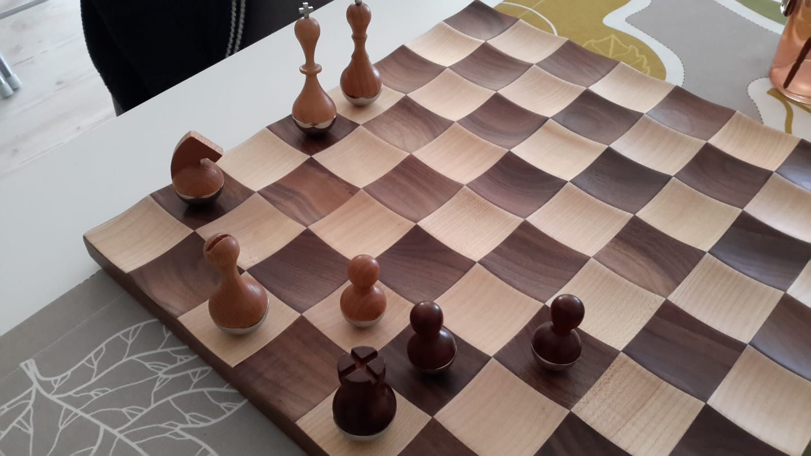 Umbra Wobble Chess Set, Walnut and Maple Wood Board, 15x15-Inch, Walnut - Chrome Plated Details, Weighted Playing Pieces, Interactive Concave Design customer photo 2