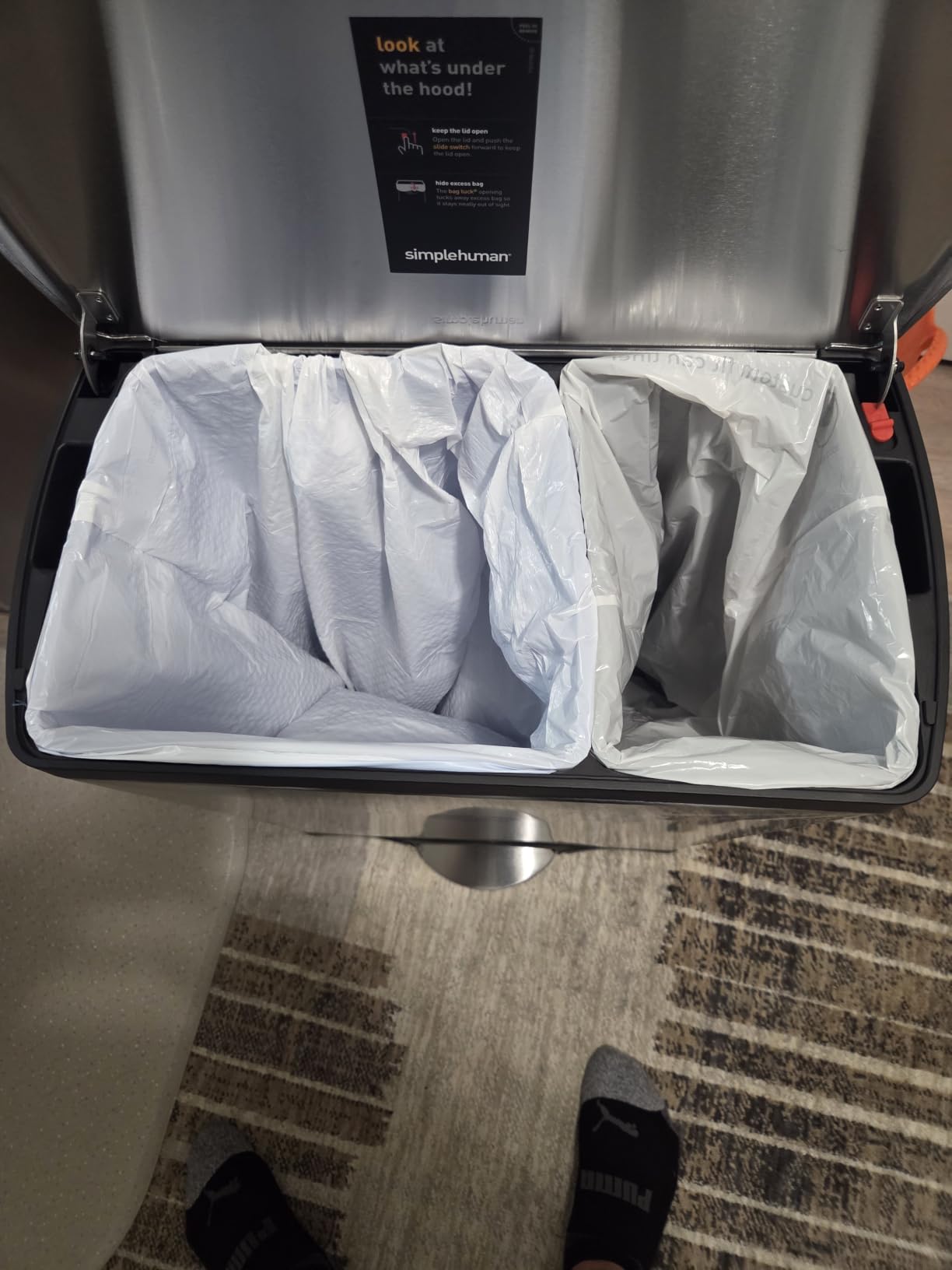 simplehuman Rectangular Dual Compartment Recycling Kitchen Step Trash Can, 46 Liter, Brushed Stainless Steel customer photo 2