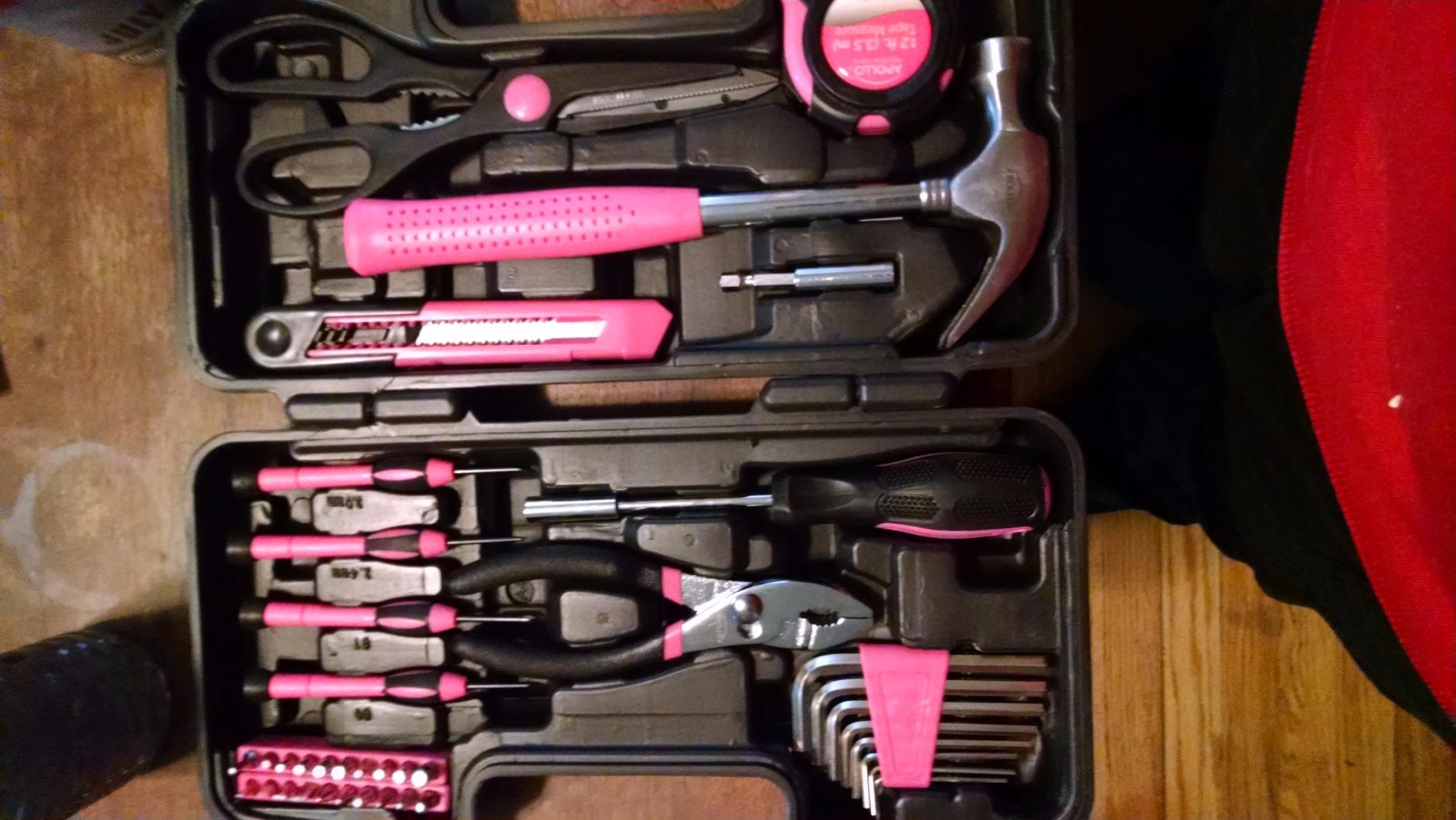 Apollo Tools 39 Piece General Household Tool Set, Pink DT9706P | Toolbox Storage Case with Essential Hand Tools for Everyday Home Repairs, DIY and Crafts. Pink Ribbon customer photo 1