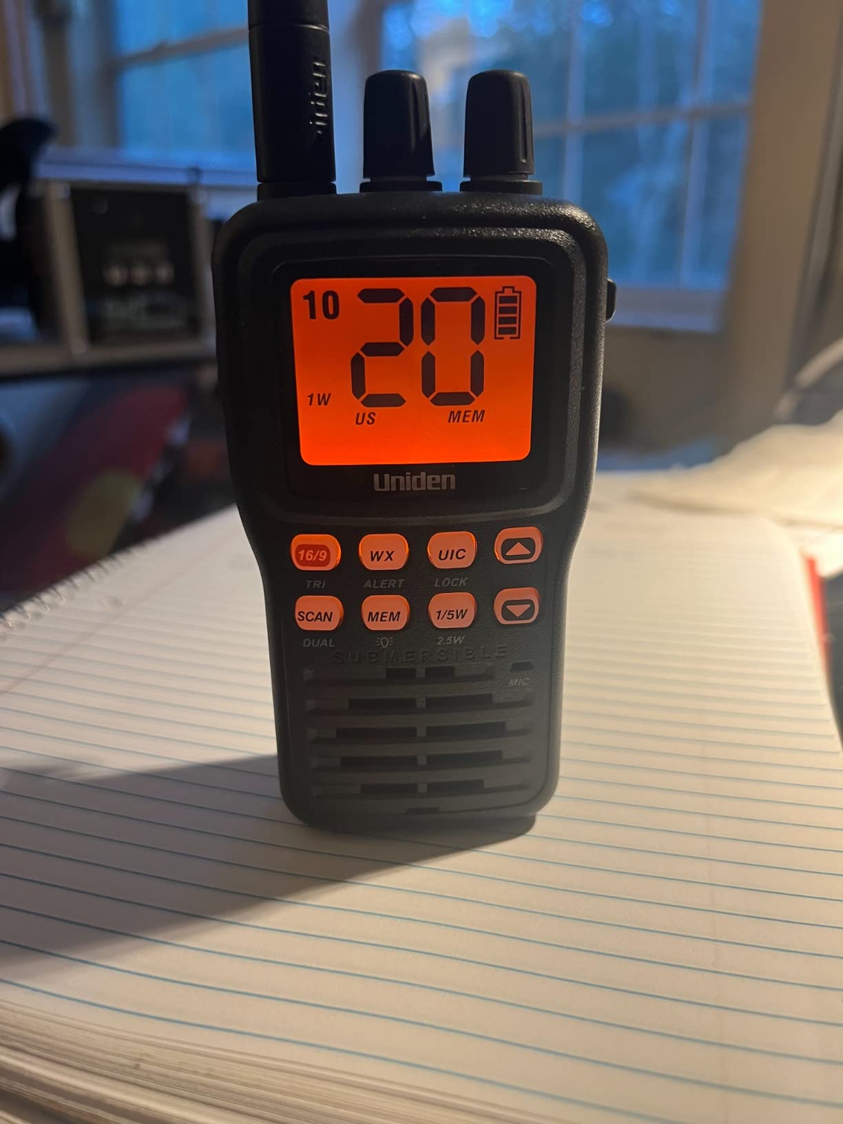 Uniden MHS75 Waterproof Handheld 2-Way VHF Marine Radio, Submersible, Selectable 1/2.5/5 Watt Transmit Power. All USA/International and Canadian Marine Channels customer photo 1