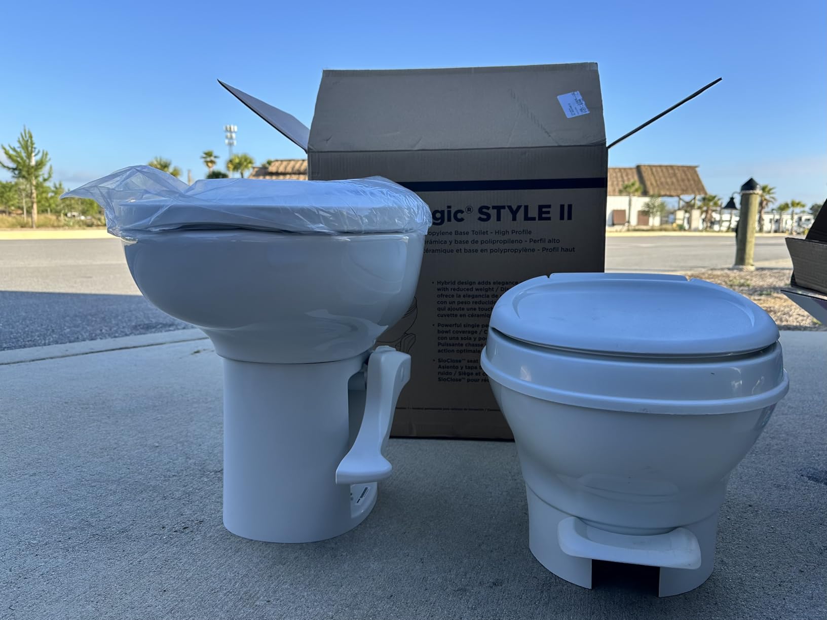 Thetford 42058 Aqua-Magic Style II RV Toilet, White, High Profile | Full china bowl with polymer body, dual action foot flush, full-size residential seat, floor mounted customer photo 2
