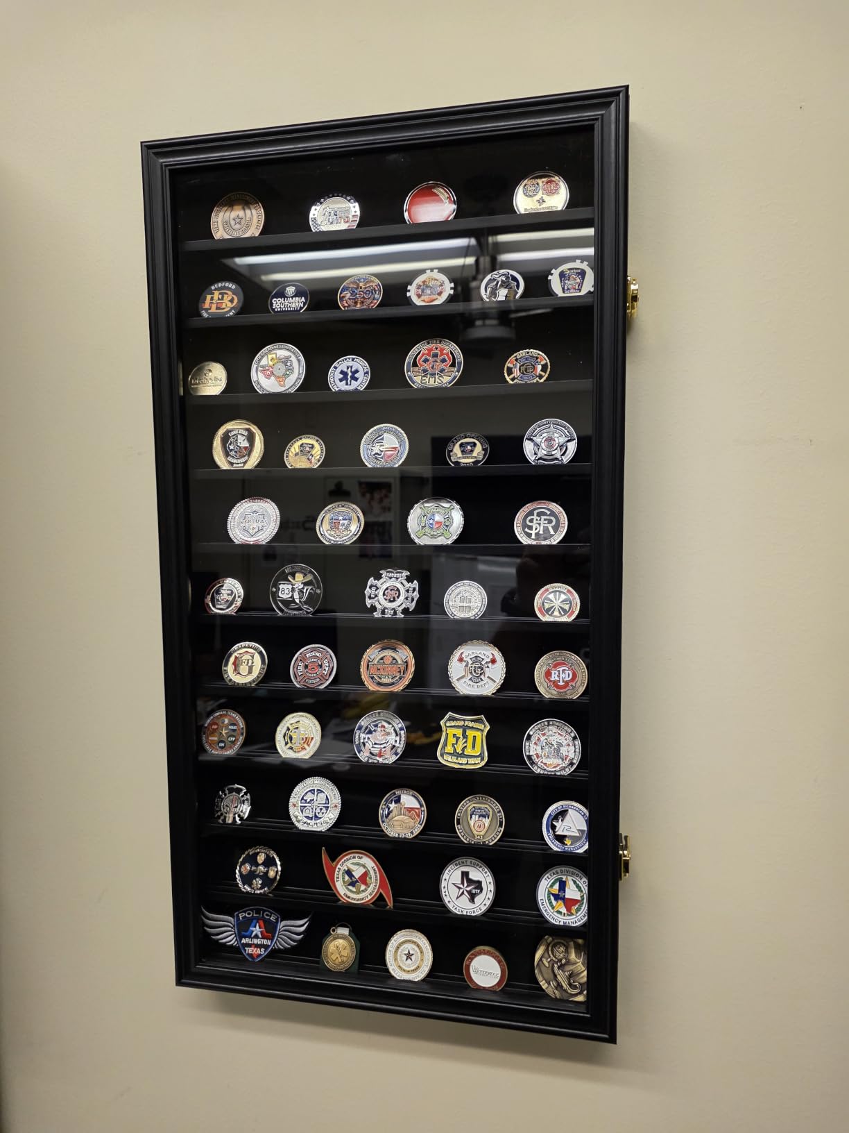 DisplayGifts Military Challenge Coin Display Case Poker Chips Holder Wall Cabinet Rack 29 X 16 Compatible with Army Navy Air Force Marine Corps Challenge Coins customer photo 2