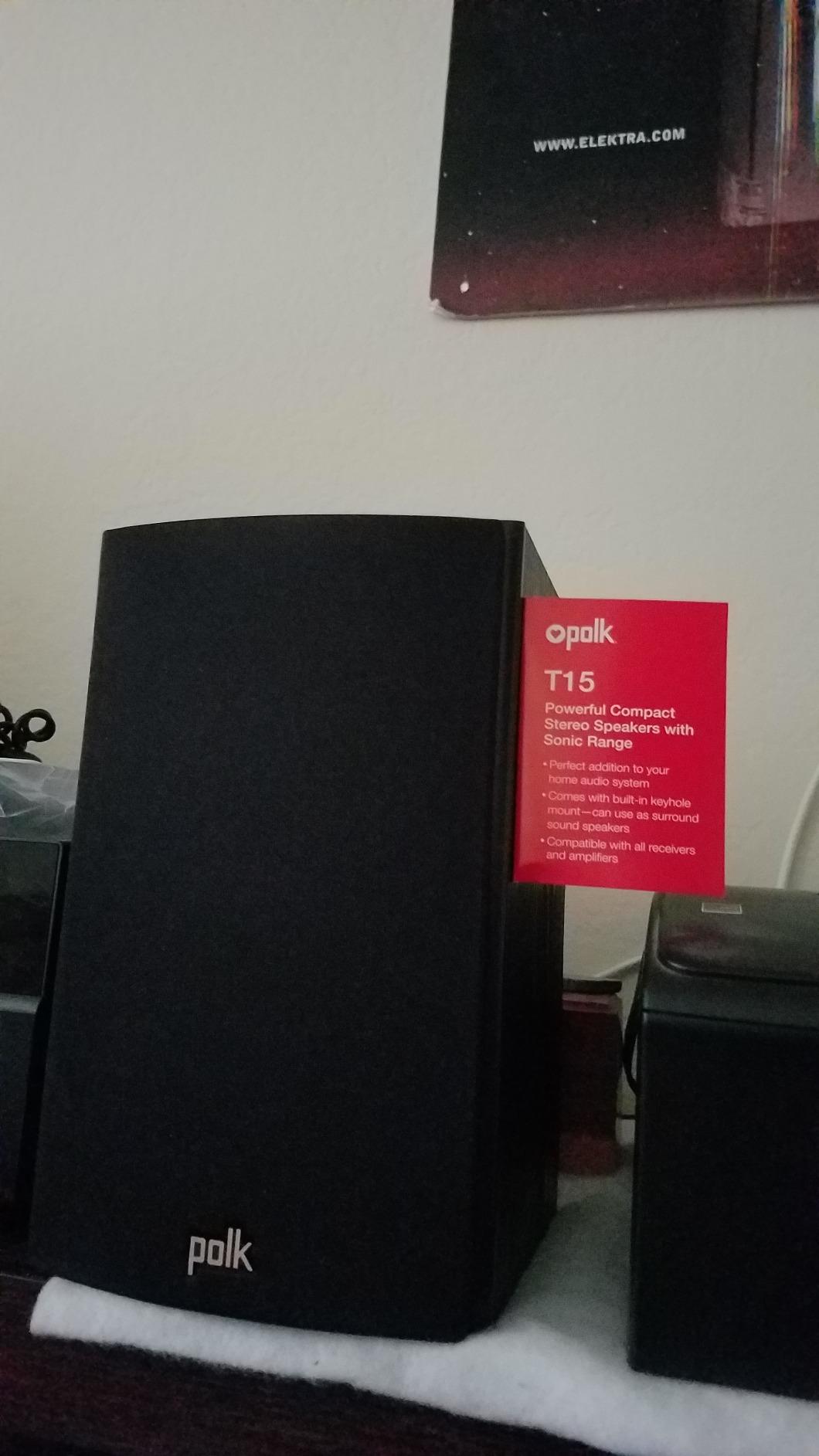 Polk Audio T15 Home Theater and Stereo Bookshelf Speakers - Deep Bass Response, Dolby and DTS Surround, Wall-Mountable, Pair, Black customer photo 1