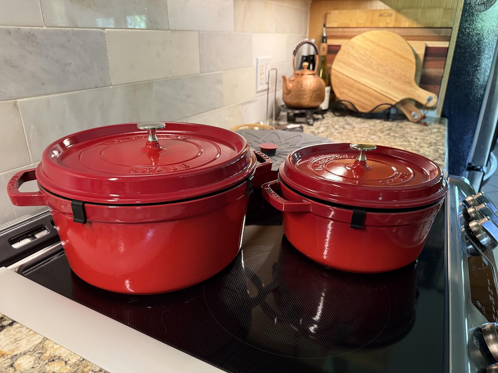 Staub Cast Iron Round Cocotte, Dutch Oven, 4-quart, serves 3-4, Made in France, Cherry customer photo 2