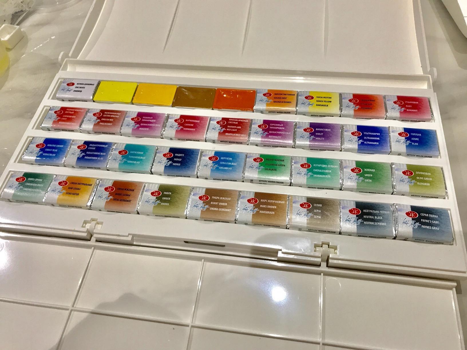 White Nights Professional Watercolor Set 36 Full Pans of Extra Fine Artist Grade Pigments, Vibrant Lightfast Colors in Durable Plastic Box by Nevskaya Palitra customer photo 1