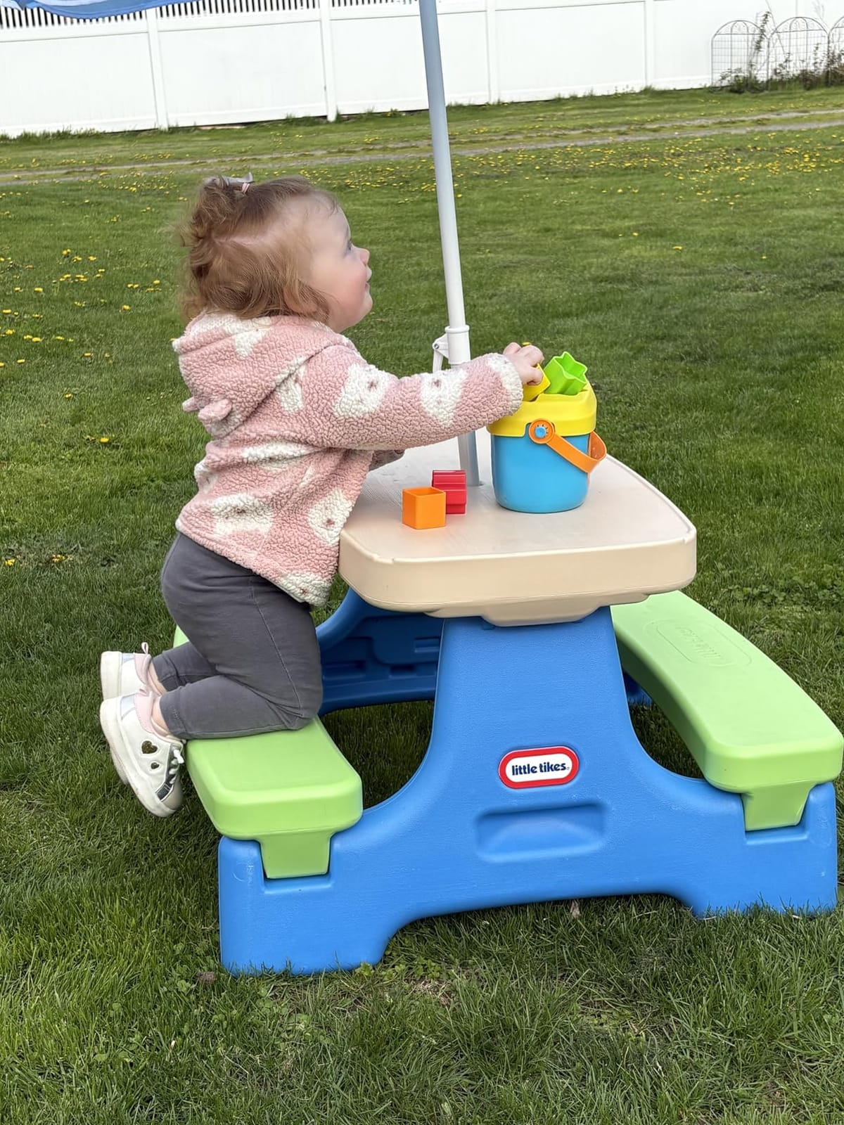 Little Tikes Easy Store Picnic Table with Umbrella, Multi Color, 42.00''L x 38.00''W x 19.75''H customer photo 2
