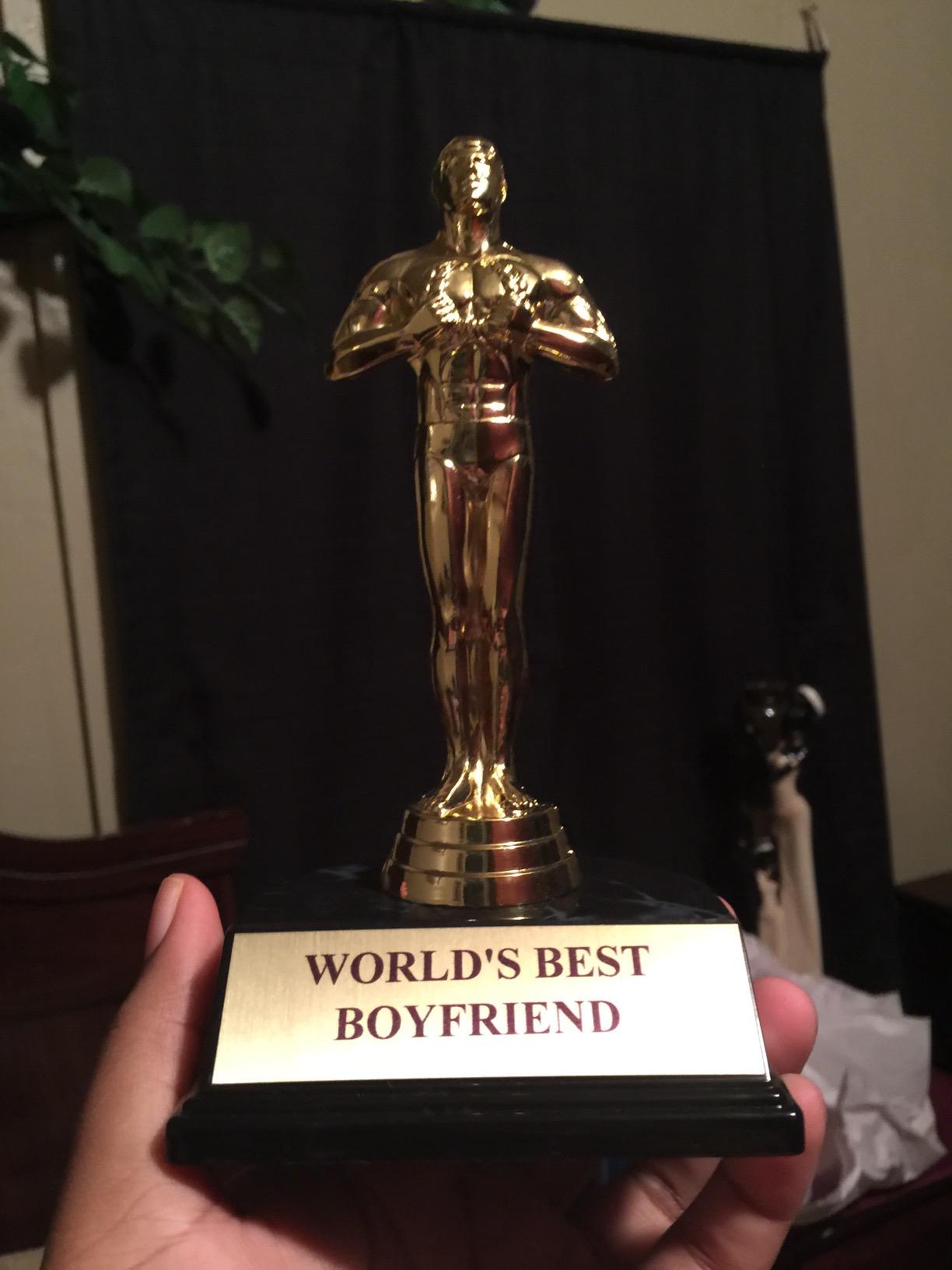 World's Best Boyfriend Trophy, 7 Inch Tall Novelty Gold Award, 3.5 Inch Wide | Funny Birthday, Christmas & Valentine's Day Gift for Boyfriend, Durable Desk & Shelf Display, Traditional Style, 1 Pack customer photo 1