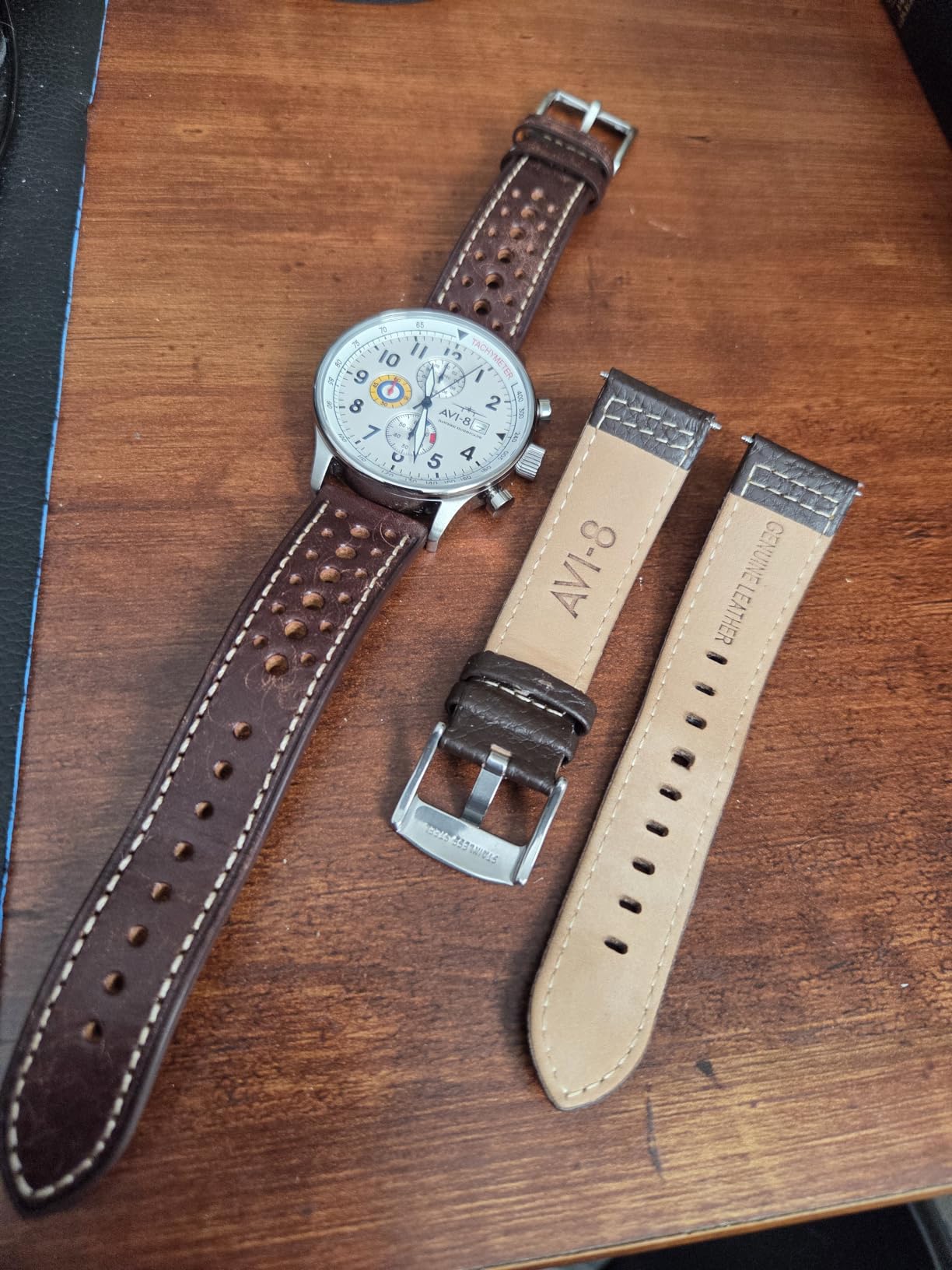 AVI-8 Hawker Hurricane Men's Pilot Watch - Classic Chronograph, Japanese Quartz Movement, Stainless Steel Case, Leather Strap, AV-4011 customer photo 2
