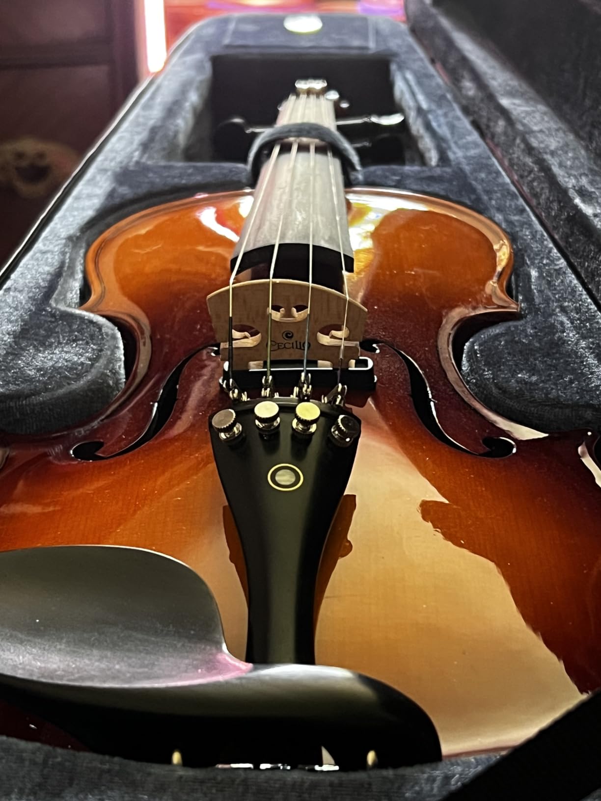 Cecilio 4/4 Full Size Acoustic & Electric Violin for Beginners & Professionals, Hand-Carved Solid Spruce Top, Ebony Fine Tuners, Full Set with Case, Bow, Rosin & AUX Cable (Pearl White) customer photo 2