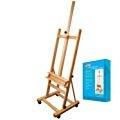 U.S. Art Supply Medium Wooden Studio H Frame Easel with Storage Tray - Also includes Wheels, Adjustable to 96