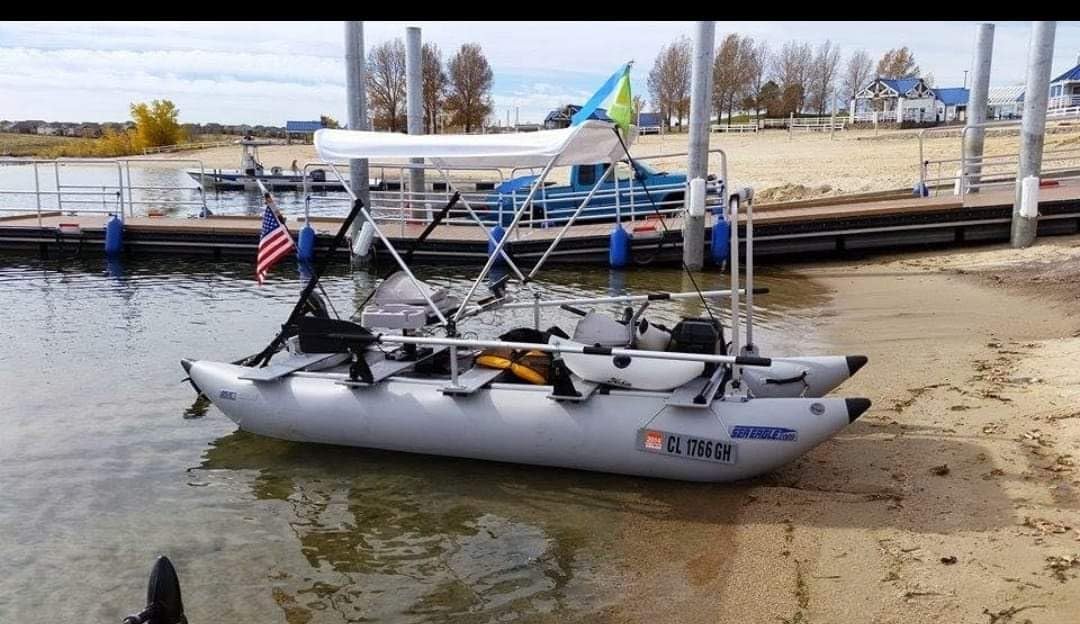 Sea Eagle 375fc FoldCat 1-2-Persons Inflatable Fishing Pontoon Boat, Lightweight & Portable, w/2 Green Swivel Seats, Pedestal, Oar Set, Scotty Rod Holders, Boat Bag, & Pump customer photo 1