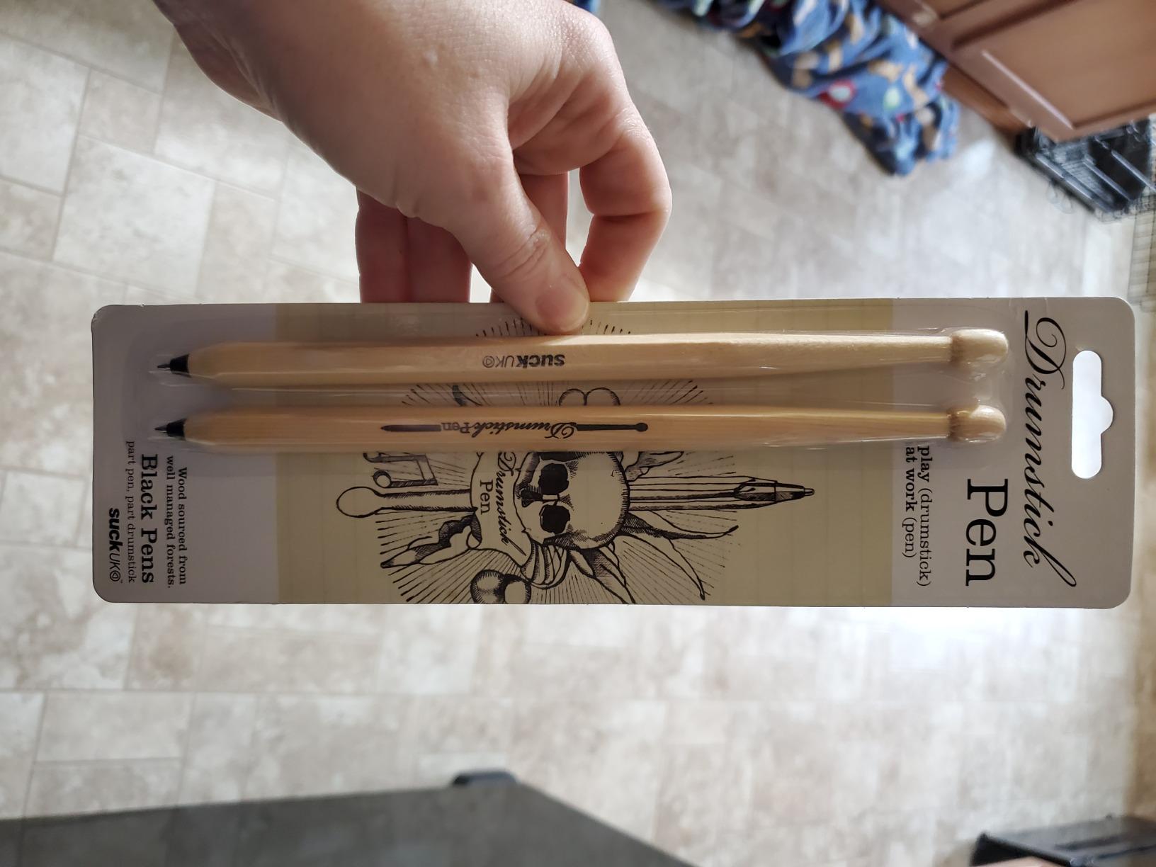 Suck UK Drumstick Pen - Drummer Gifts for Men - Gifts For Drummers - Drum Accessories - Wooden Drumstick Shaped Pen - Music Stationery Supplies - Cool Drum Kit Ballpoint Pens - Set of 2 Black customer photo 1