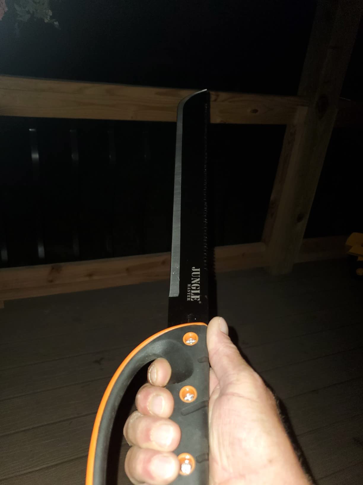 Jungle Master - Machete w/ Reverse Serrations - Black/Satin Blade, Full Tang, Black/Orange Rubberized Nylon Fiber Handle, Nylon Sheath, Outdoor, Hunt, Camp, Hike, Survival, JM-024L customer photo 2