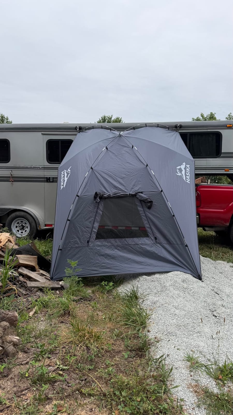 Hasika Waterproof SUV Tailgate Tent and Car Awning | Universal fit for SUVs Vans RV Trailer. Features heavy-duty suction cups, adjustable poles, and 76 sq ft of waterproof shade customer photo 2