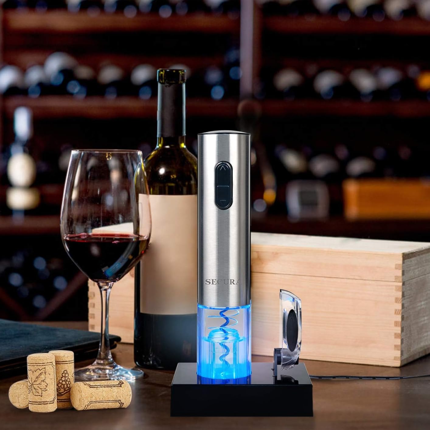 Secura Electric Wine Opener, Automatic Electric Wine Bottle Corkscrew Opener with Foil Cutter, Rechargeable (Stainless Steel) customer photo 1