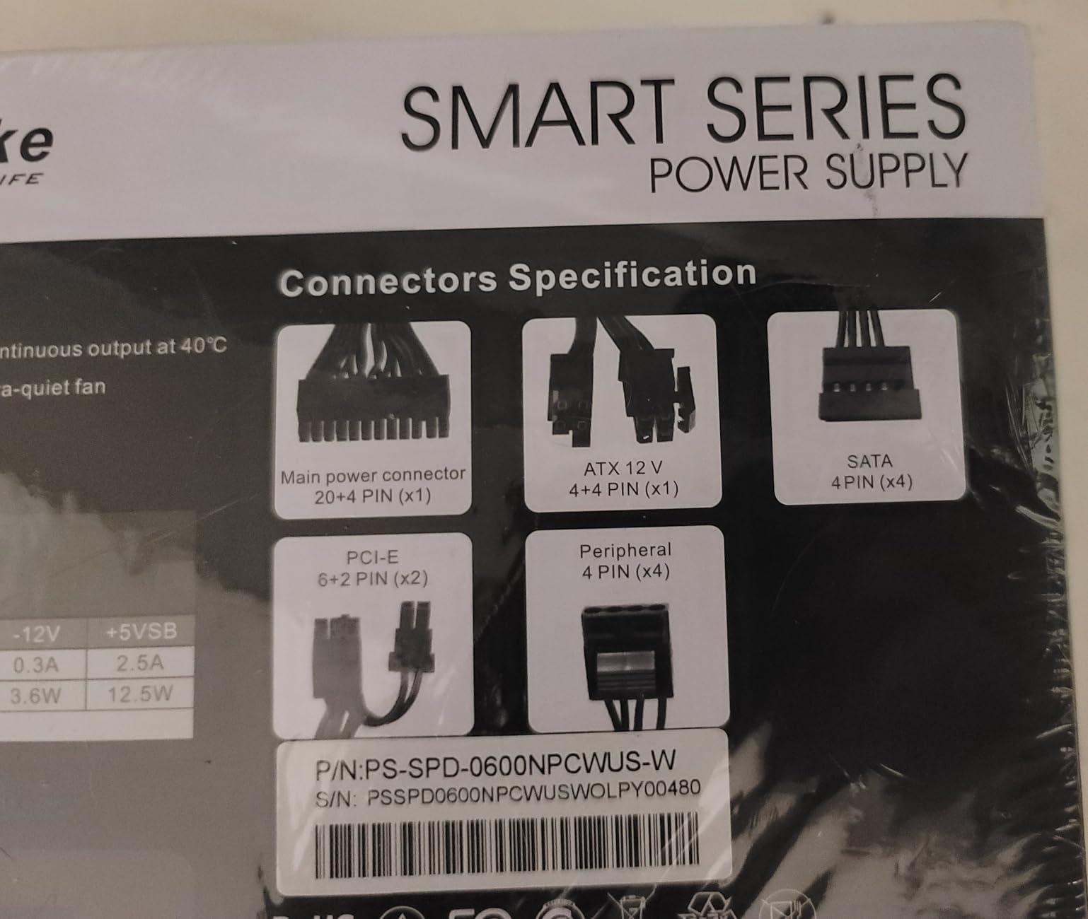 Thermaltake Smart 600W ATX 12V V2.3/EPS 12V 80 Plus Certified Active PFC Power Supply PS-SPD-0600NPCWUS-W customer photo 2
