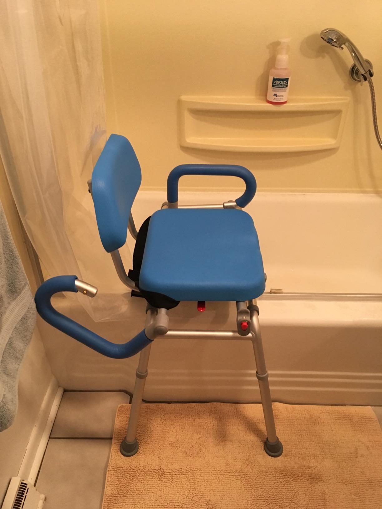 Platinum Health Carousel Sliding Shower Chair Tub Transfer Bench with Swivel Seat, Premium Padded, Pivoting Arms, Adjustable Space Saving Design for Tubs, Inside Shower, for Handicap & Seniors, Blue customer photo 1
