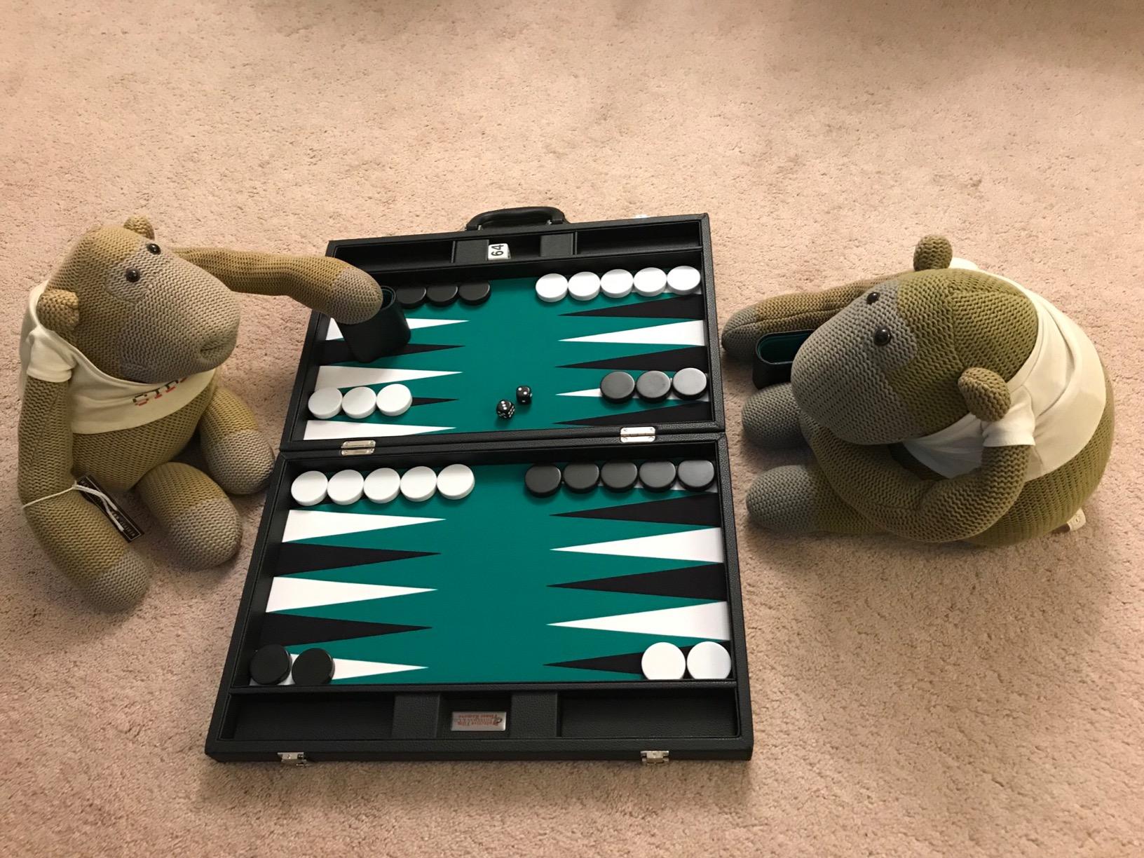 19-inch Premium Backgammon Set - Large Size - Black Board, Green Playing Surface, Black and White Points customer photo 2