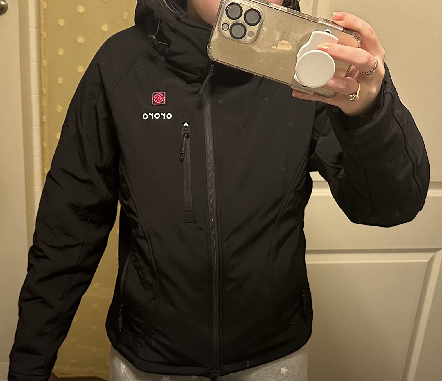 ORORO Women's Classic Heated Jacket, Shell Jacket with Battery | Water and wind resistant softshell, with collar heating, battery included, machine washable, detachable and adjustable hood customer photo 2