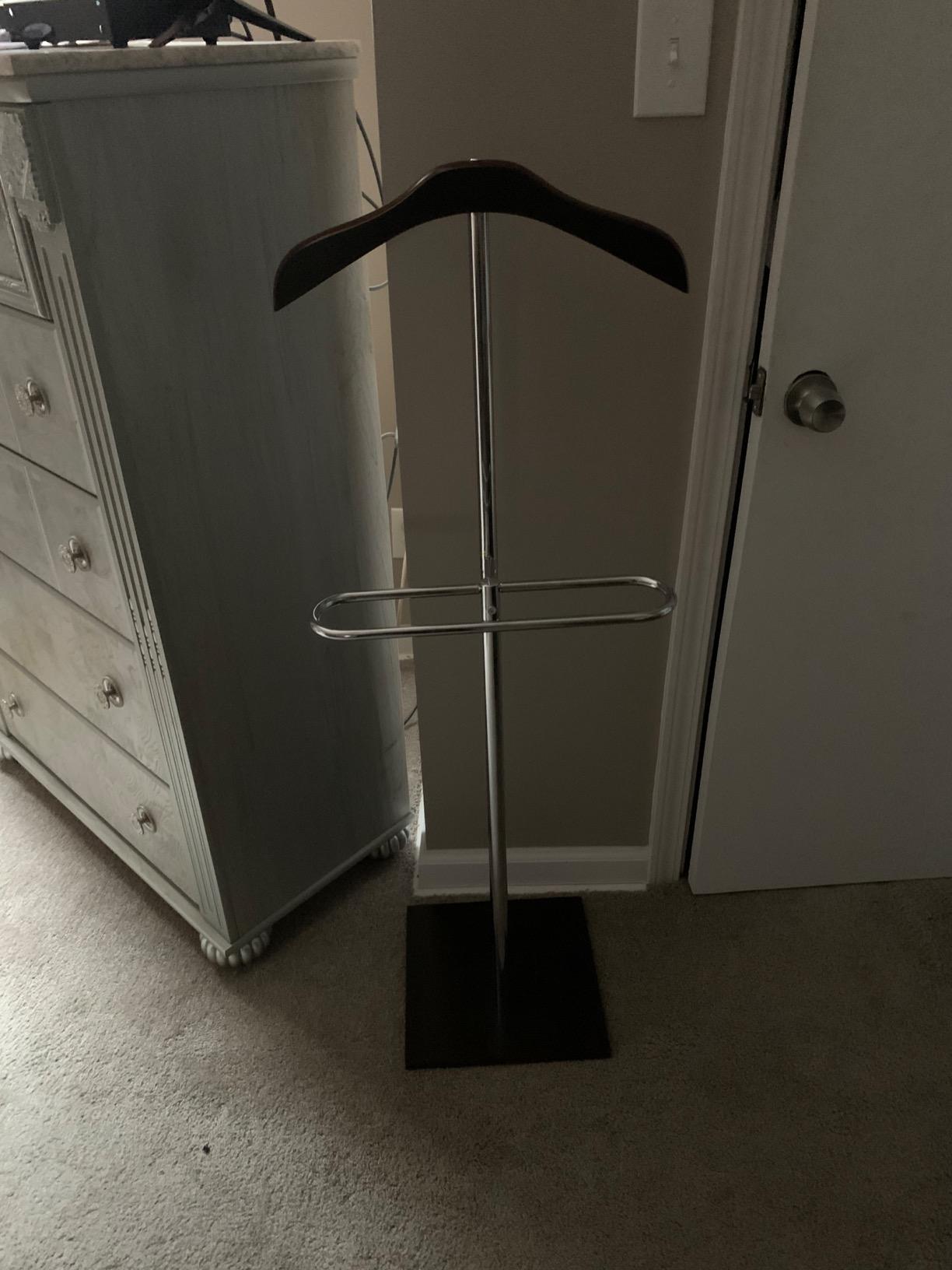 MyGift Brown Wood Metal Valet Suit Stand Garment Organizer Rack | Executive Style Organizer, Wood Metal Design, Coat and Pants Storage, Bedroom Closet Solution, Professional Dressing Area customer photo 1
