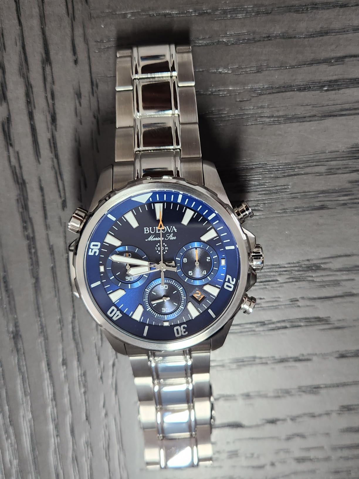 Men's Marine Star Series B Stainless Steel 6-Hand Chronograph Quartz Watch, Blue Dial Style: 96B256 customer photo 1