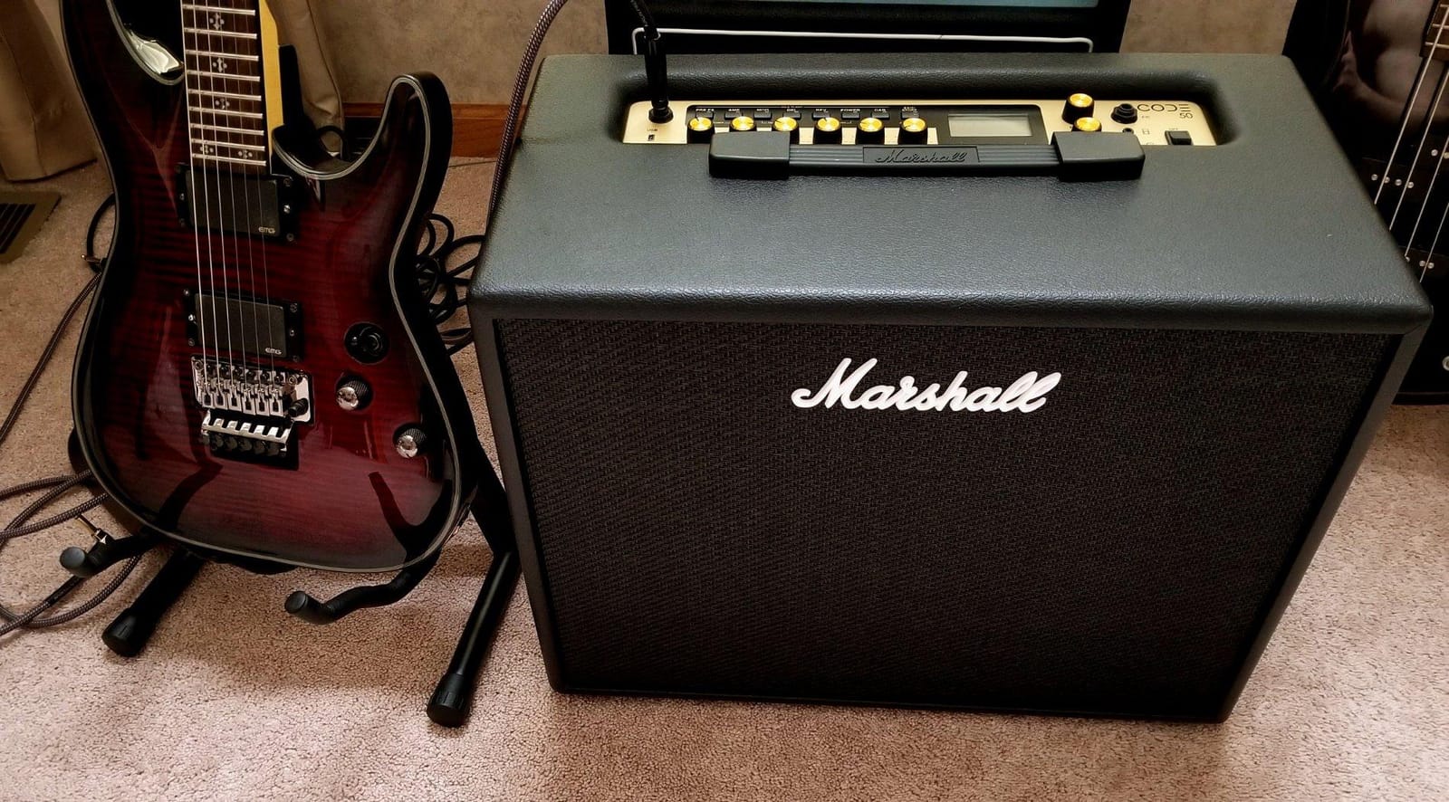 Marshall CODE50 Digital Combo Guitar Amplifier - Digital Effects and 100+ Presets | Preamp and Power Amp Models | 3.5mm Aux Input | Bluetooth Connectivity | 50W Output - Black customer photo 2