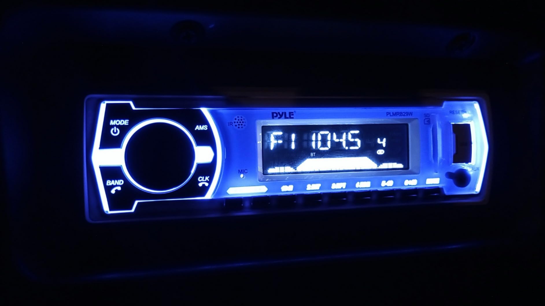 Pyle Marine Bluetooth Stereo Radio - 12v Single DIN Style Boat In dash Radio Receiver System with Built-in Mic, Digital LCD, RCA, MP3, USB, AM FM Radio - Remote Control - PLMRB29B (Black) customer photo 1