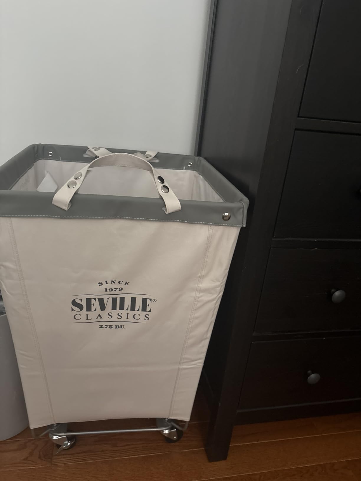 Seville Classics Large Commercial Heavy Duty Rolling Steel Frame Laundry Hamper Canvas Cart Bin, w/ Wheels for Hotel, Home, Closet, Bedroom (PATENTED), Cream, 18.1
